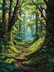 Enchanted Forest Illustrations: Captivating Woodlands Landscape Poster