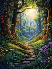 Obraz premium Enchanted Forest Magic: Modern Landscape Illustrations in Contemporary Enchanted Woods