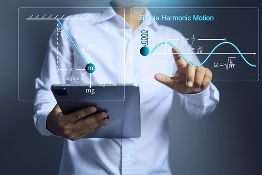 simple harmonic motion equation with student learning physics equation about the periodic motion of a spring and the oscillation of a pendulum by learning through a virtual screen