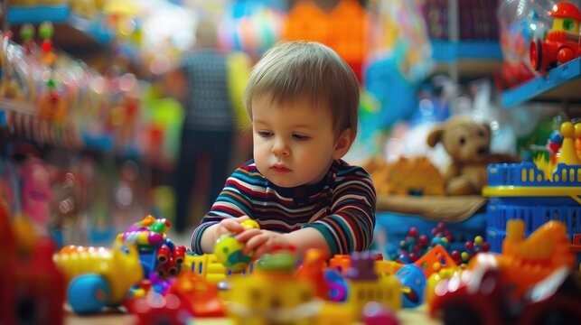 a child playing with colorful toys