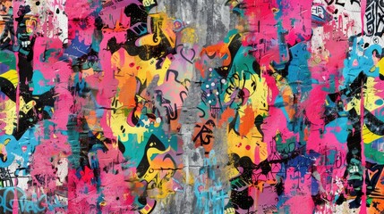 Fototapeta premium Vibrant colors come alive in this street art mural, expressing the artists creativity through a mix of text and graffiti