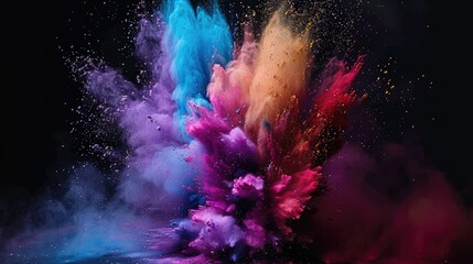 Explosion of multicolored powder in the dark black background ultra - obrazy, fototapety, plakaty