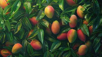 Many fresh mangos with garden - obrazy, fototapety, plakaty