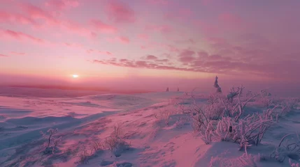 Gordijnen Sunset in nordic landscape. Winter wonderland. 300 dpi © QuantumLightAtelier
