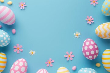 Happy Easter Eggs Basket Winsome. Bunny hopping in flower overjoyed decoration. Adorable hare 3d plush pillow rabbit illustration. Holy week easter festive hunt easter table runners card Egg relay