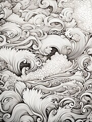 Intricate Zentangle Coastal Art Print: Waves in Detail, Oceanic Patterns