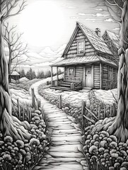 Intricate Farmhouse Swirls: Rustic Zentangle Drawings in Countryside Theme