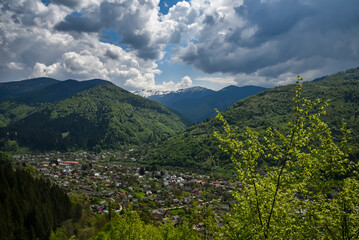 Fototapeta na wymiar Small Ukrainian village in the Carpathian Mountains