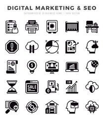 Set of Lineal Filled Digital Marketing & SEO Icons. Lineal Filled art icon. Vector illustration