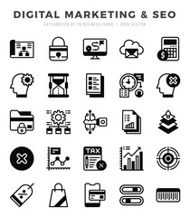 Simple Set of Digital Marketing & SEO Related Vector Lineal Filled Icons.