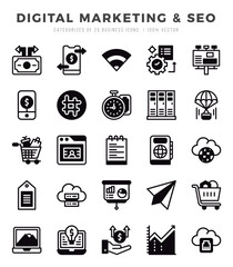 Digital Marketing & SEO Lineal Filled icons collection. Lineal Filled icons pack. Vector illustration