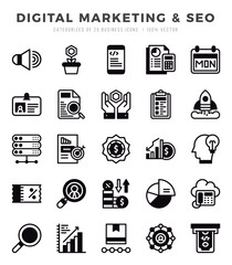 Digital Marketing & SEO Lineal Filled icons collection. 25 icon set in a Lineal Filled design.