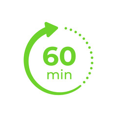 Icons with arrows and 60 minutes remaining. Illustration of time with arrow in modern style