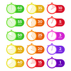 Stopwatch from 60 to 1 minute with different colors. Stopwatch illustration for banner, advertising poster.