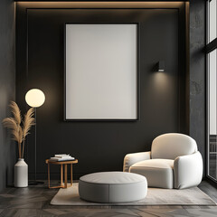 Modern home and decoration mock up furniture and interior design of black living room and empty black wall texture background 3d rendering,
Black console and decorations dark black wall mockup opulen
