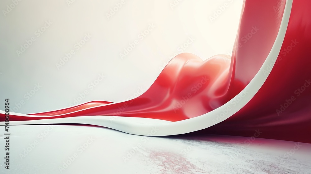 Poster a vibrant carmine curve, splashed with streaks of white, evokes a sense of speed and elegance as it 