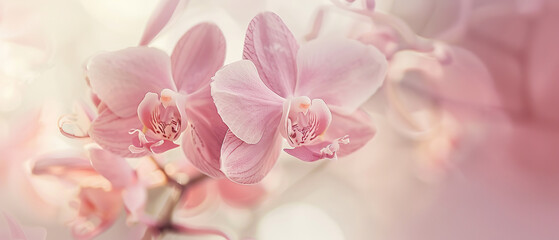 Fototapeta na wymiar image of a delicate pink orchid in full bloom. Soft nature light