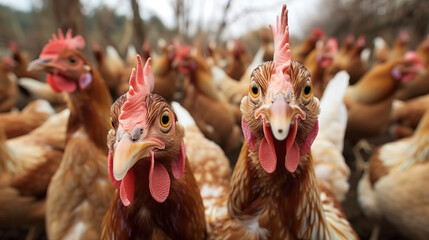 Chicken farm poultry bird flu avian virus health food risk warning - obrazy, fototapety, plakaty