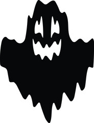 Ghost icon flat. Halloween concept, Cartoon Ghost, black ghost with eyes, spooky character, ghoul or spirit monsters silhouette with spooky faces. Horror holiday flying phantoms or nightmare - obrazy, fototapety, plakaty