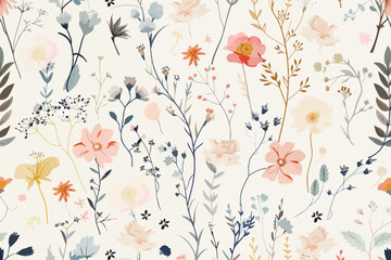 a floral wallpaper with various flowers and leaves