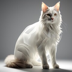 A white cat formed by overlapping transparent shapes and shadows.
