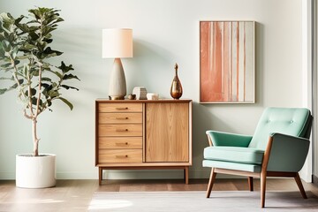 Mint Chair Lounge: Modern Light Fixtures and Wooden Cabinet Vibes