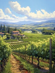 Fototapeta na wymiar Lush Vineyard Art Prints: Expansive Views of Flat Plateau Wineries