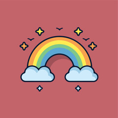 illustration rainbow with clouds vector icon