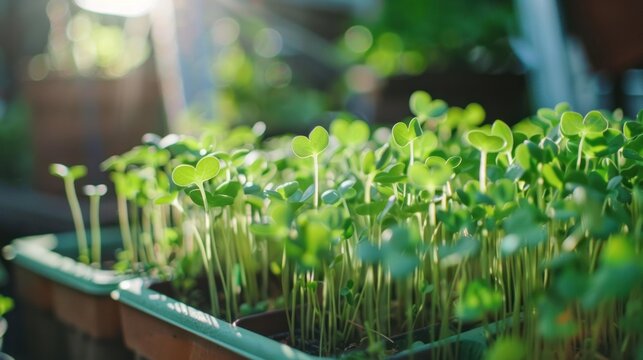 Microgreens are flourishing in a planter,