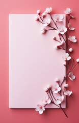 Valentines day greeting card with flowers and a pink background.