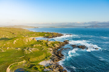 Ineuran Bay coast and cliffs, Malin Head, Ireland's northernmost point, famous Wild Atlantic Way, spectacular coastal route. Wonders of nature. Co. Donegal