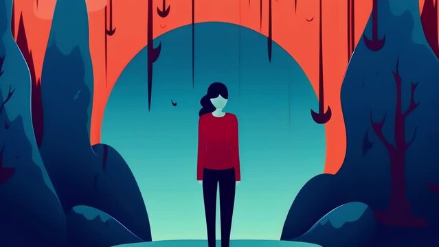 An animation of a person experiencing an emotionless state due to depression. Psychology art concept. .