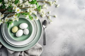Easter eggs on a plate at a festive Easter table.