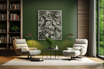 Green Wall Living Room with Abstract Art - Modern Home Bliss