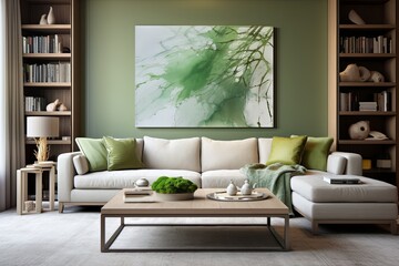 Green Wall Living Room in a Modern Home: Abstract Art Poster Inspiration