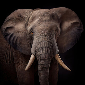 Majestic African Elephant Portrait in Dark Studio Setting