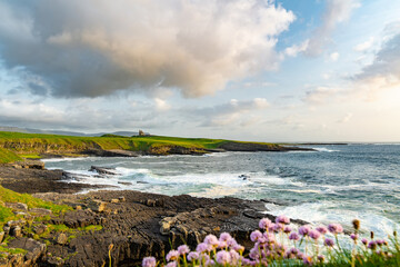 Famous Classiebawn Castle in picturesque landscape of Mullaghmore Head. Spectacular sunset view...