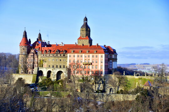 Zamek Książ jest trzecim co do wielkości zamkiem w Polsce. Część zespołu pałacowego jest udostępniona dla zwiedzających, Dolny Śląsk, Polska, Europa,