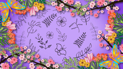 Fototapeta na wymiar beautiful nature background with purple background. spring illustration.