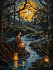 Mystical Tarot and River Witch: Occult Prints, Riverside Painting, Flowing Spells