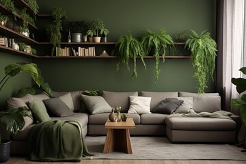 Nordic Green Wall Living Room: Indoor Plant Decor Oasis