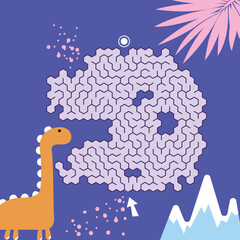 Maze labyrinth game Dino vector illustration. Square format puzzle for kids