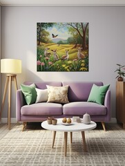 Playful Wildlife: Children's Room Animal Art - Canvas Print Meadow Painting Landscape