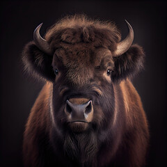 Wood Bison Portrait in Studio with Artistic Lighting