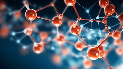 Molecular structure on blue background - obrazy, fototapety, plakaty