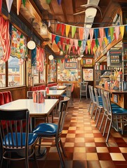 Vintage Americana Prints: Retro Diner Visions in Heartland Eateries
