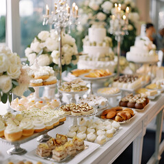 Naklejka premium White wedding food table. 