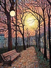 Romantic Parisian Parks: Forest Wall Art Featuring Iconic Tree Line Scenes in Paris