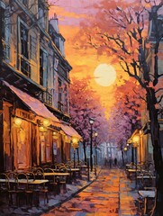 Fototapeta na wymiar Twilight Romance: Parisian Street Sunset Painting