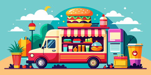 Food Truck Illustration with Fun Menu
